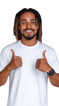 A smiling man with dreadlocks giving two thumbs up, wearing a white t-shirt, isolated on a transparent background. Ideal for positive and casual themes. png