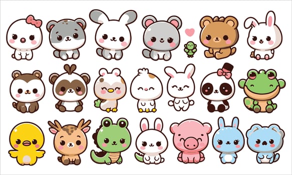 Kawaii animal clipart collection cute vector
