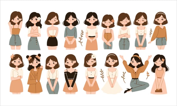 A set of women in different poses vector