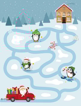 Christmas game with Santa or page for funny kids education book vector