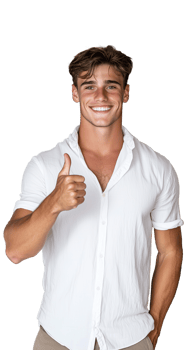 Smiling man in white shirt giving thumbs up on transparent background png