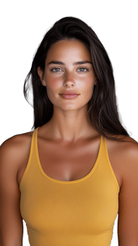 Smiling young woman in yellow tank top isolated on transparent background png