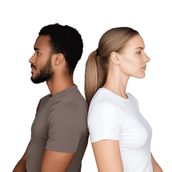 Side profile of a man and woman standing back to back isolated on transparent background png