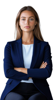 Confident businesswoman in navy blazer crossing arms isolated on transparent background png