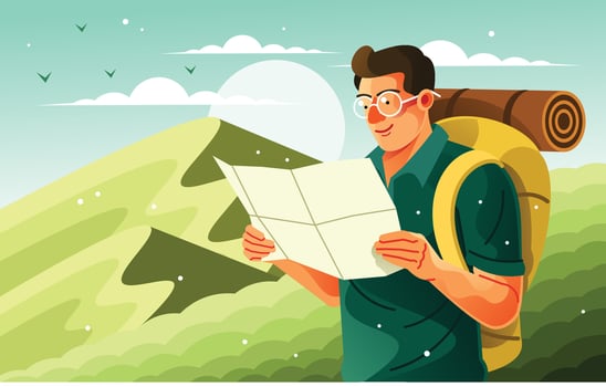 Holding a Map with a Backpack for Hiking vector