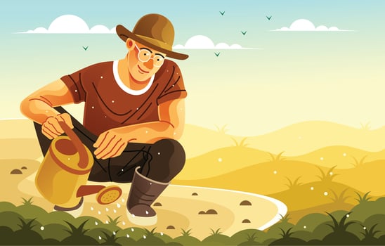 Male Farmer Watering Plant vector