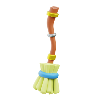 Cartoon Fantasy Broomstick 3D Game Asset png