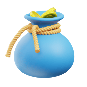 3D Blue Money Sack with Coins Asset png