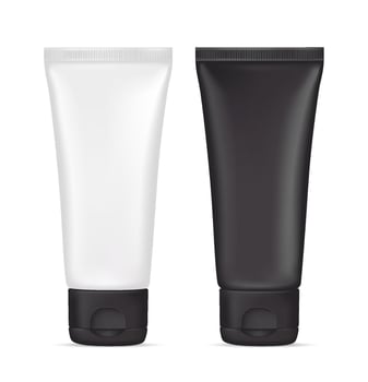 Cream tube. Black and white plastic cosmetic container. Package design, blank mockup template. 3d illustration isolated on white background vector
