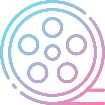 A movie reel icon with a blue and pink background vector