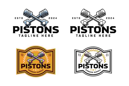engine piston motorcycle crossed colorful logo design set for garage, automotive, motorcycle club cylinder engine motorbike vehicle crossed illustration outline badge logo template for racing sport vector