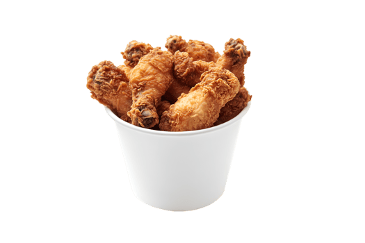 Bucket of fried chicken drumsticks isolated on a transparent background png