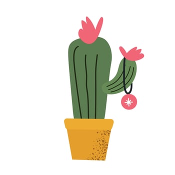 Christmas decorated plant cactus icon clipart avatar logotype isolated illustration vector