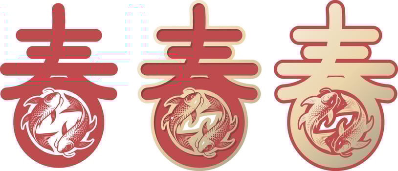 Chinese New Year Koi Fish Typographic Art Sprint. vector
