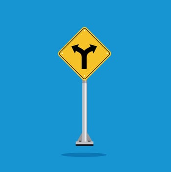 road sign icon, Divided road on yellow rhombus. board.suitable for poster use and web icon vector