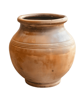 ancient ceramic pot with wide mouth, traditional clay storage vessel on isolated background, rustic earthenware jar png