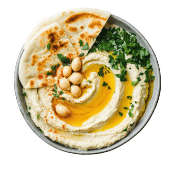 Delicious Hummus and Pita Ideal for Snacking or Meal Preparation on transparent background png