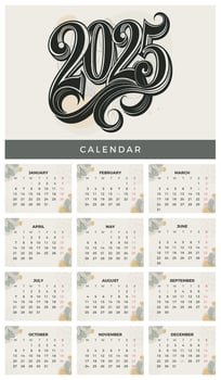 2025 Floral Calendar. Printable Monthly Planner vector