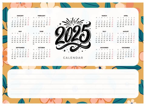 2025 Floral Calendar Printable. Monthly Planner Design vector