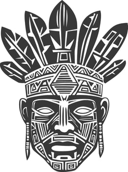 A tribal mask with feathers and a headdress vector