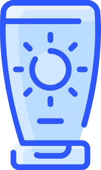 A blue and white icon of a light bulb vector