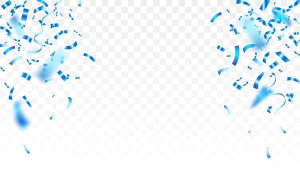 Blue confetti and ribbons. Confetti celebration party background design, Falling shiny blue confetti isolated on a white background vector