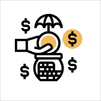 A hand holding an umbrella over a jar with money vector
