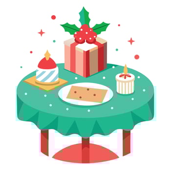 Christmas table with presents and cake vector