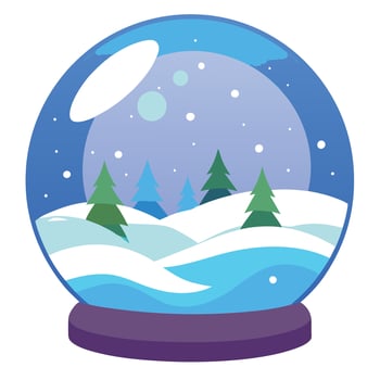 Beautiful snow globe with snowy landscape and trees on a Christmas themed background copy space vector