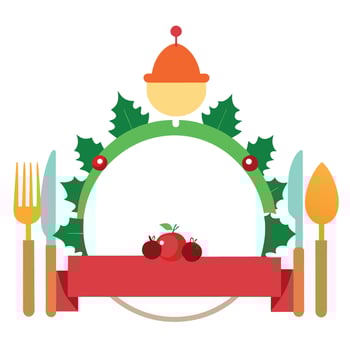 Christmas dinner meal table setting with a blank plate and Christmas decorations vector