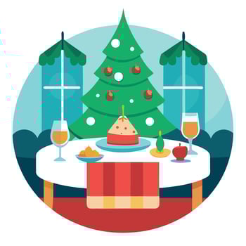 Christmas dinner table setting. table in restaurant. christmas decor vector
