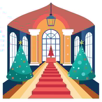 Christmas evening.Cclassic luxurious hall decorated christmas tree. vector