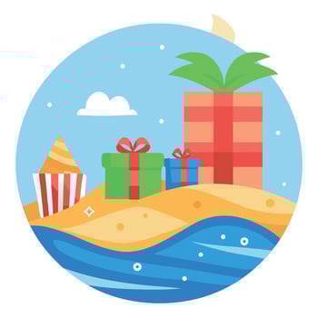 Christmas gifts in the sand on the beach - holiday Christmas concept vector