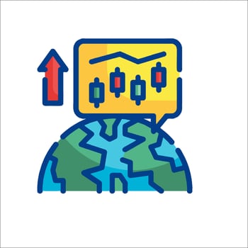 A globe with a chart and an arrow pointing up vector