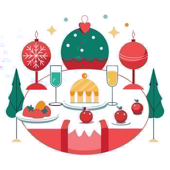Christmas table decoration. festive table setting with Christmas balls vector