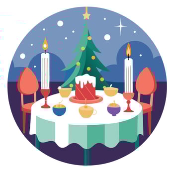 Christmas table with candles in restaurant. christmas eve. vector