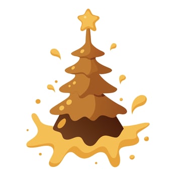 Christmas tree made of milk chocolate. splash of liquid. golden lighting vector