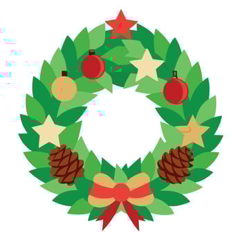 Christmas tree wreath and cones. Christmas decorations collection vector