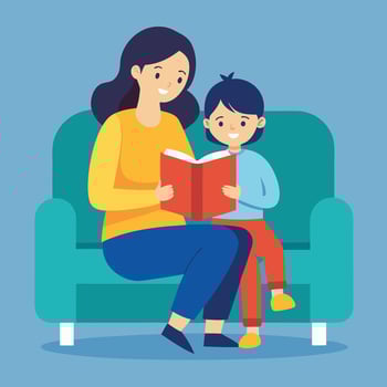 mother and child reading book together vector