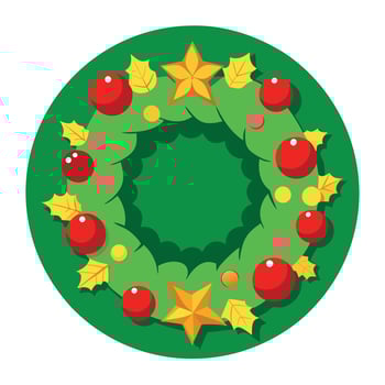 Christmas wreath with red berries and stars on a green background vector