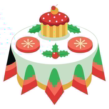 Christmas tablecloth with cupcake and holly leaves vector