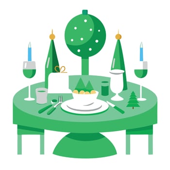 Elegant green theme table setting for Christmas and New year dinner. vector