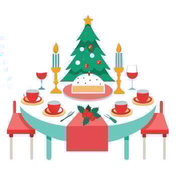 Elegant theme table setting for Christmas and New year dinner. vector