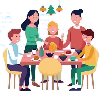 Family gathered around the dining table for Christmas dinner. capturing the spirit of togetherness. vector