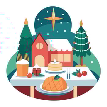 Festive christmas dinner setting. Seasonal holiday dining background . vector