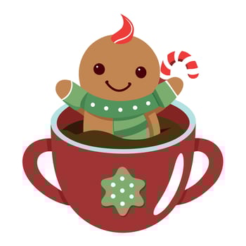 Ginger bread man in a cup of hot chocolate drink. christmas food art vector