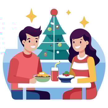 Happy young couple having dinner at home for Christmas vector