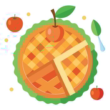 Homemade apple pie with festive garnish being sliced. image vector