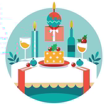 Christmas table with cake and wine vector