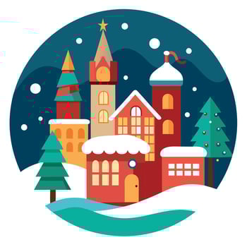 Illustration of decorated snowy old town at christmas eve vector
